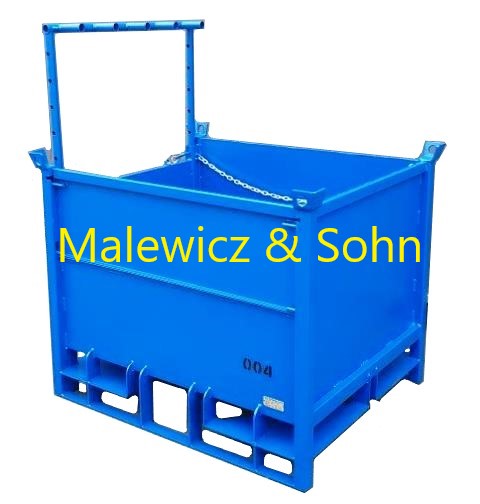 Blechbehälter mit Kufen und herausziehbarem Bügel